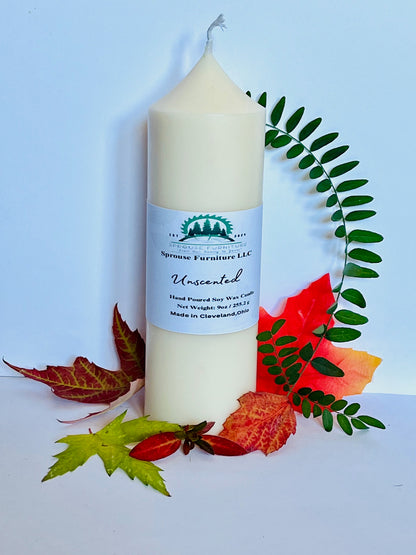 9.0oz tall unscented soy pointed pillar candle