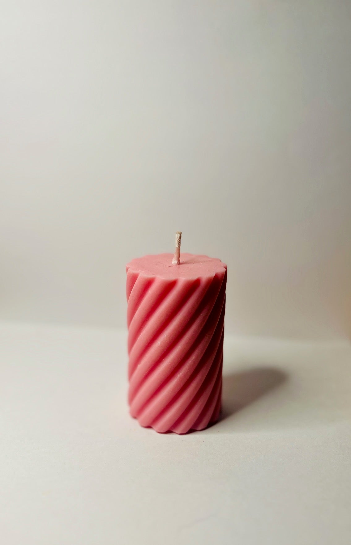 Sweet Pink Lady Bourbon- Hand Crafted Pink 4 oz Spiral Pillar Candle (Scented)- CD-0016-AMB