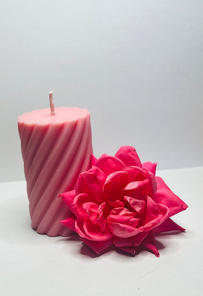 Sweet Pink Lady Bourbon- Hand Crafted Pink 4 oz Spiral Pillar Candle (Scented)- CD-0016-AMB