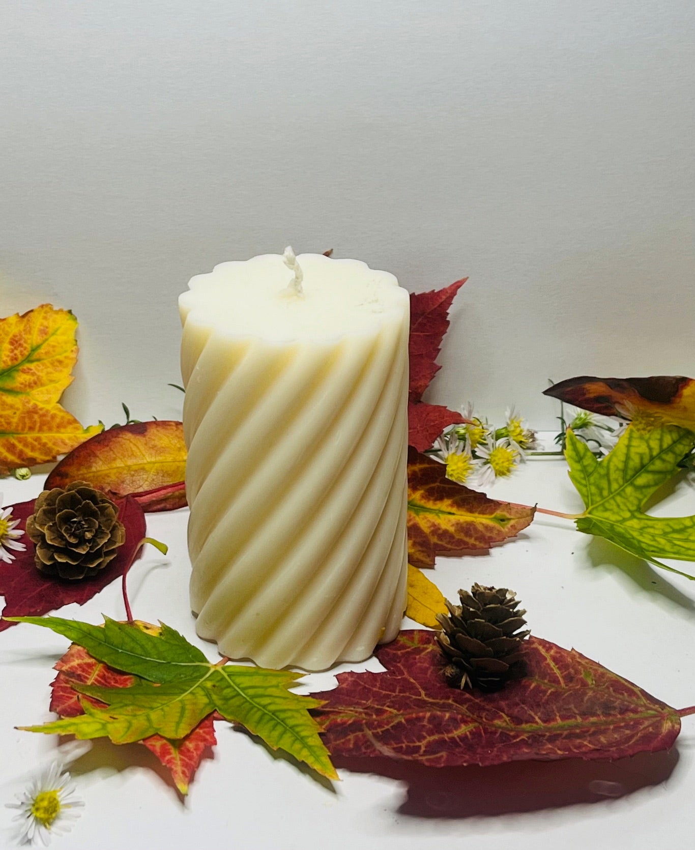 Frosted Forest- Handcrafted 4 oz White soy Spiral Pillar Candle (Scented) CD-0006-PEP